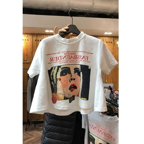 东大门2022夏季新款印花短袖t恤女设计感小众宽松短款甜酷上衣潮商品大图