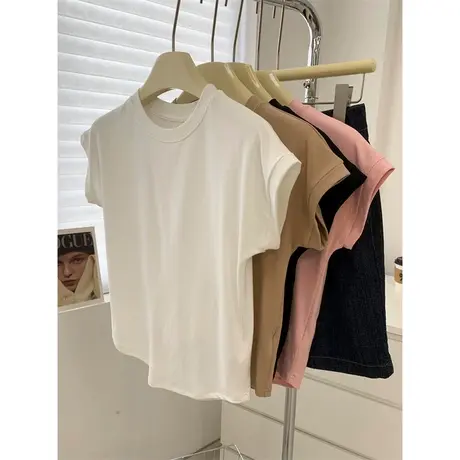 纯色简约飞飞袖女T恤夏季百搭韩版修身显瘦短款小个子短袖上衣服图片
