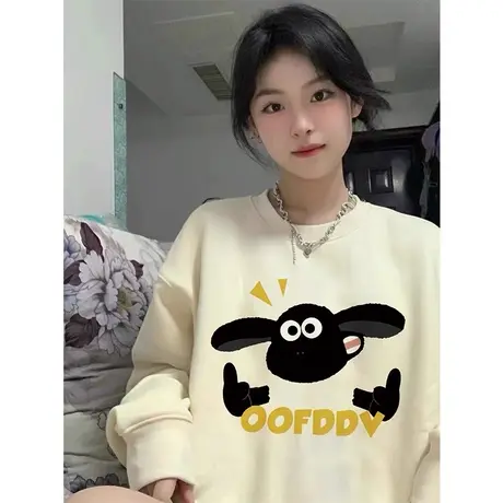 艺术生奶乖设计感卫衣女秋冬季加绒加厚ins潮牌小众宽松大码上衣商品大图