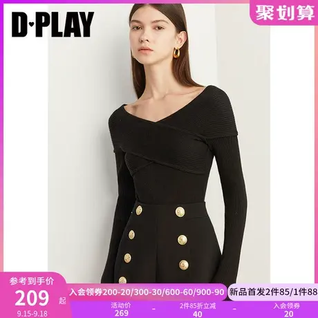 DPLAY新款经典黑白撞色拉链装饰弹力针织上衣商品大图