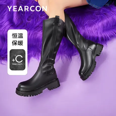 意尔康 v口骑士靴长筒靴女靴单靴2023冬款厚底长靴女小个子高筒靴商品大图