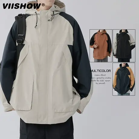VIISHOW日系连帽夹克ins春季新款潮牌休闲拼接冲锋衣男士宽松外套商品大图
