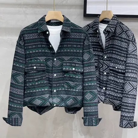 秋季新款日系复古民族花满印花衬衫男潮牌宽松美式休闲长袖衬衣男图片