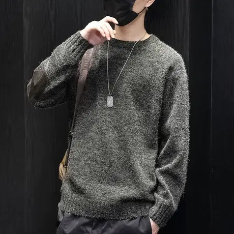秋冬季雪尼尔男士毛衣圆领宽松加肥大码韩版潮流打底针织秋装上衣图片