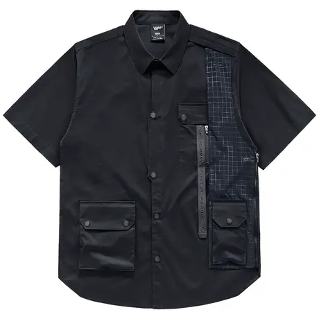 VIP机能短袖衬衫男夏季薄款多口袋拼接衬衣ins潮牌设计感小众上衣图片