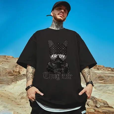 高街短袖t恤大码男装纯棉宽松情侣夏季oversize美式上衣服ins潮牌图片