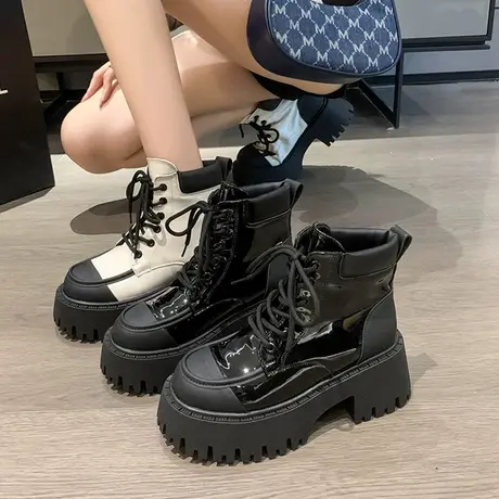 厚底帅气机车马丁靴女2023秋季新款增高英伦风短靴网红炸街单靴潮图片