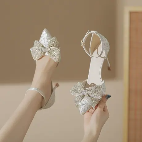 2023夏季新款小众高级感时装法式仙女风蝴蝶结百搭外穿精致高跟鞋商品大图