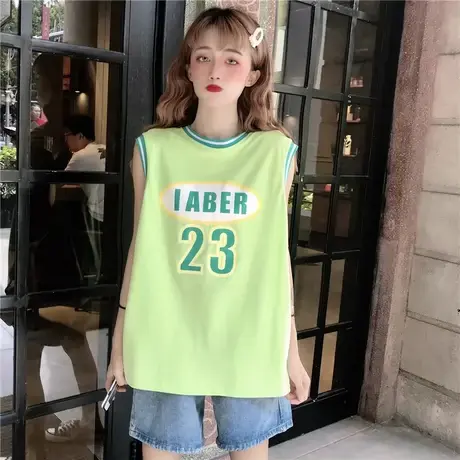 挂脖吊带坎肩运动背心无袖t恤女夏季外穿篮球服宽松bf风上衣ins潮图片