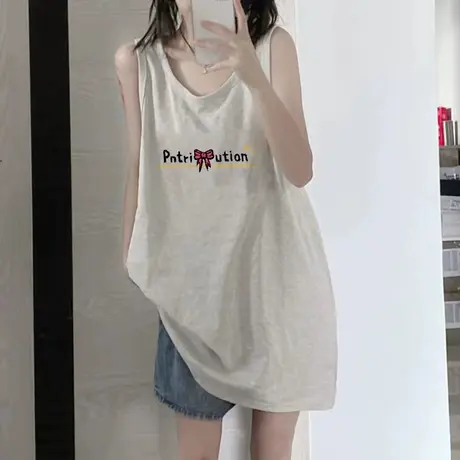 美式纯棉吊带坎肩背心无袖t恤女2023新款夏季外穿宽松篮球服上衣图片