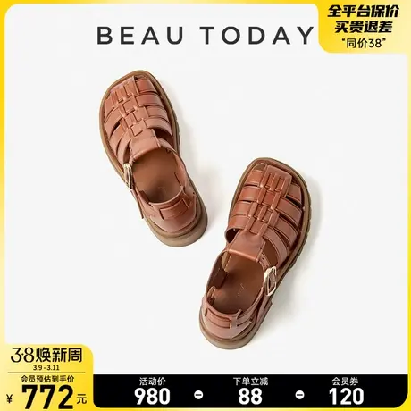 BeauToday猪笼鞋女夏季2024新款BT罗马凉鞋黑色厚底包头凉鞋女鞋图片
