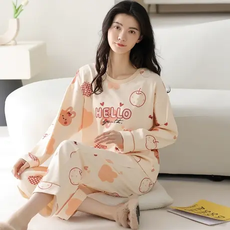 南极人纯棉睡衣女春秋夏季2023年新款带胸垫薄款长袖家居服套装图片