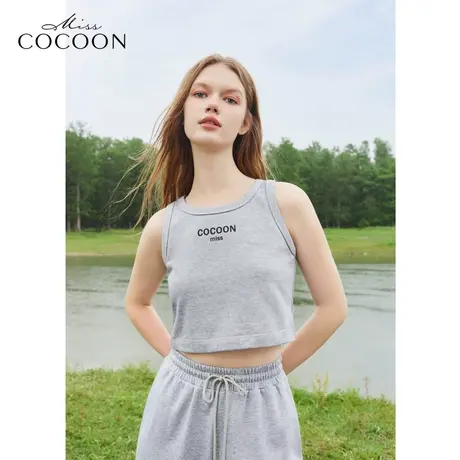 【秋上新】missCOCOON短款灰色印花logo背心2023秋装新款女装吊带图片