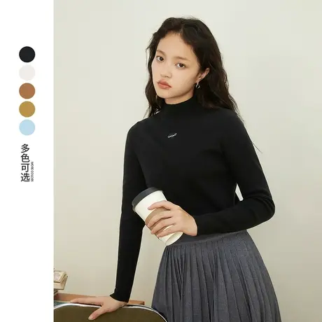茵曼2023春冬新款女复古半高领慵懒风弹力显瘦针织套头百搭毛衣图片