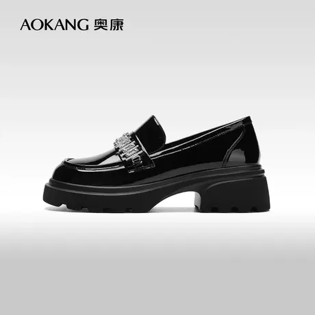 【门店发货】奥康女鞋 2024春季新款甜美厚底百搭小皮鞋乐福鞋图片
