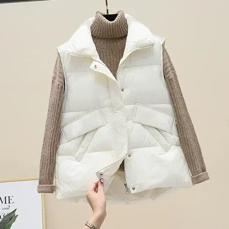 羽绒棉服马夹2023年新款女春秋时尚立领纯色短款韩版马甲保暖外套商品大图