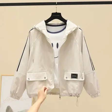 2023秋装新款韩版宽松显瘦短风衣工装外套女百搭连帽休闲夹克上衣商品大图
