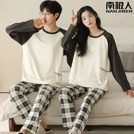 情侣睡衣春秋款女秋冬款2023新款纯棉男士女款方格套装家居服冬季图片