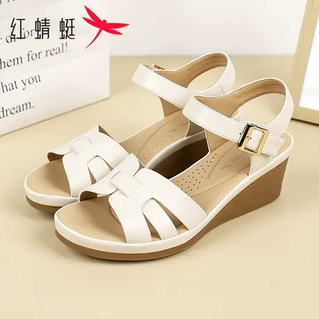 红蜻蜓女鞋夏季配裙子一字带高跟鞋舒适百搭小个子厚底坡跟女凉鞋商品大图