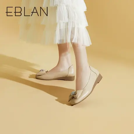 伊伴2023秋季新款女鞋时装单鞋蝴蝶结浅口蛋卷鞋一脚蹬粗跟通勤鞋商品大图