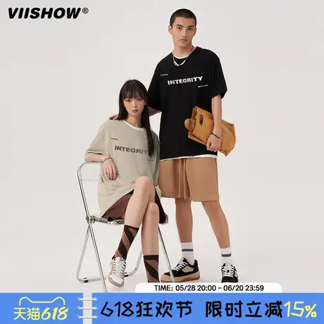 VIISHOW男士t恤短袖2022新款夏季港风潮流情侣装半袖体恤纯棉上衣商品大图
