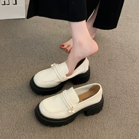 真皮孕妇乐福鞋女春秋厚底单鞋2025新款女士白鞋不累脚通勤工作鞋图片