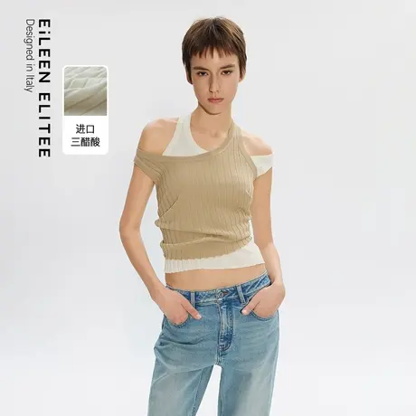 朗姿欧洲EiLEEN ELITEE百搭罗纹修身针织背心醋酸棉2025年夏季新商品大图