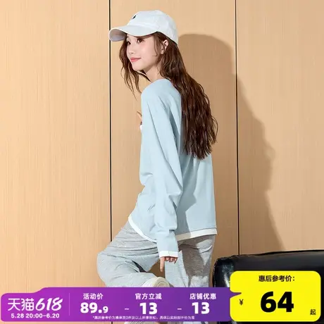 唐狮2025春季新款假两件长袖T恤女内搭针织打底衫圆领净色上衣潮商品大图