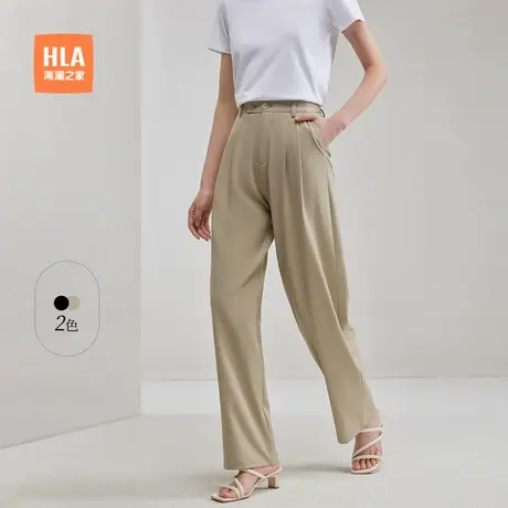 HLA/海澜之家微弹休闲裤2024春夏新款日常通勤松紧腰透气裤子女装商品大图