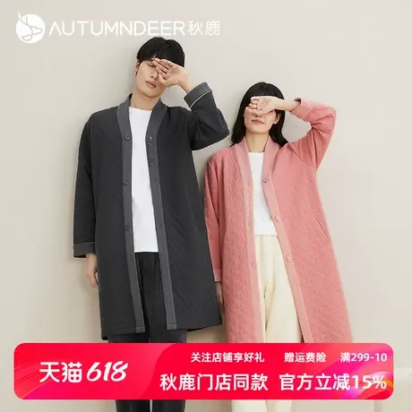 秋鹿纯棉空气棉情侣睡衣女春秋性感睡袍薄夹棉男士睡衣春2025新款商品大图