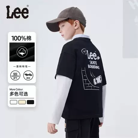 Lee儿童假两件长袖T恤2025新款男童女童纯棉打底衫拼接上衣中大童商品大图