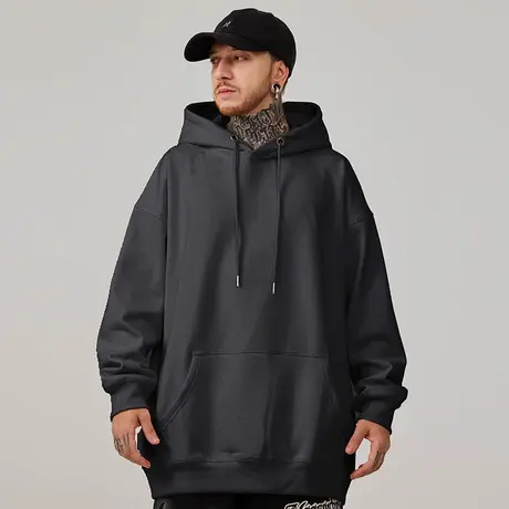 重磅卫衣加肥加大码秋冬季连帽衫加绒胖子纯色外套男春秋宽松男生图片