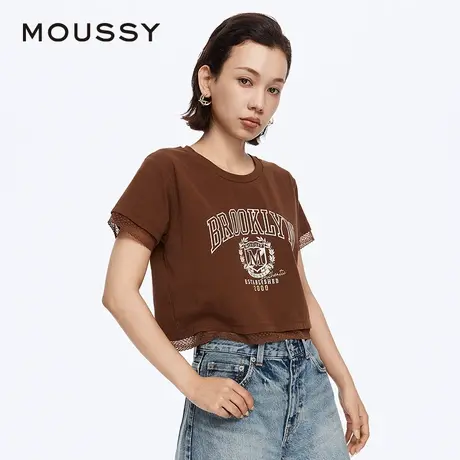 【慧姐专享】MOUSSY 甜酷休闲风蕾丝边印花短袖T恤028HSZ90-1511图片