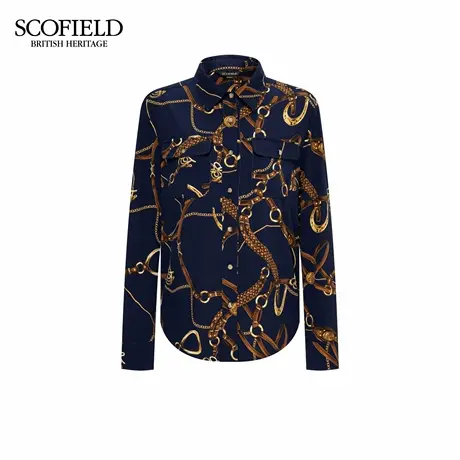 Scofield女装知性锁链印花翻领衬衫直身金属纽扣2025秋季新品商品大图