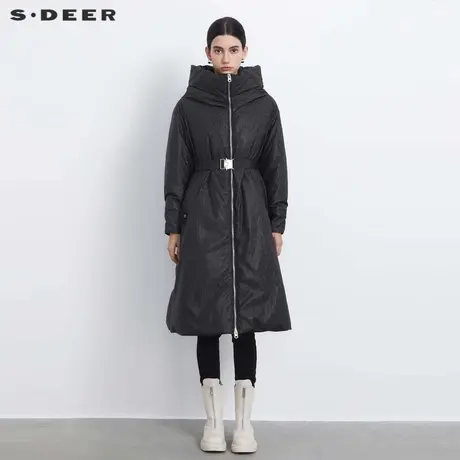 sdeer圣迪奥女装高领连帽收腰撞色字母长款羽绒服S23482404图片