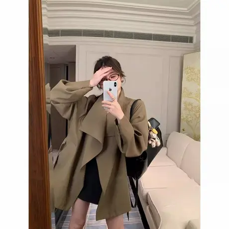 爵莱菲大码2025秋季胖mm新时尚英国宽松风衣夹克女士小号大翻领图片