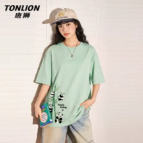 唐狮官方印花短袖t恤女2026新款夏季新中式宽松半袖打底衫上衣VC图片