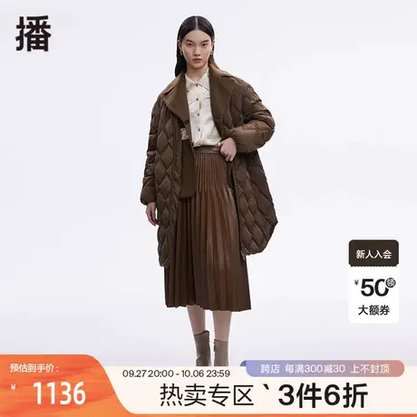 播冬季新款毛呢领双头拉链菱形绗线白鸭绒羽绒服女BDP4RD1065图片