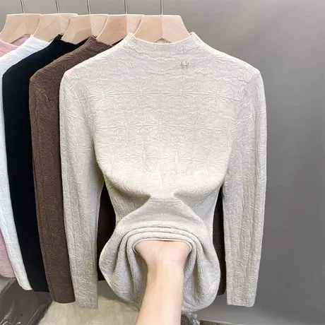 半高领毛衣女打底衫2023秋冬新款韩版套头外穿针织衫提花内搭上衣图片
