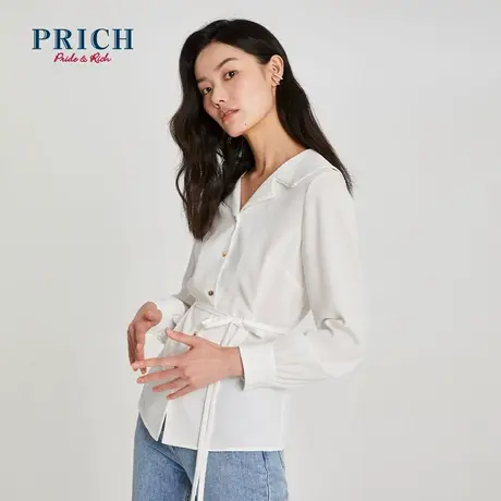 PRICH衬衫长袖单排扣西装领纯色收腰显瘦通勤商务职场衬衣上衣女商品大图