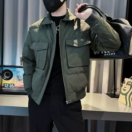 棉衣秋冬季2022新款翻领工装口袋棉服棉袄子男生潮牌学生加厚外套图片