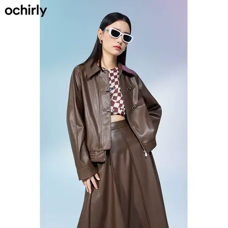 【品牌甄选】欧时力 宽松机能风PU外套春新皮衣夹克机车服廓形感商品大图