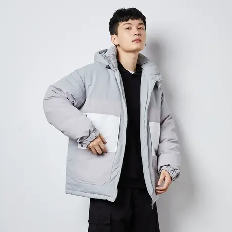 唐狮冬季羽绒服男拼接连帽外套潮流条纹撞色上衣休闲时尚学生宽松图片