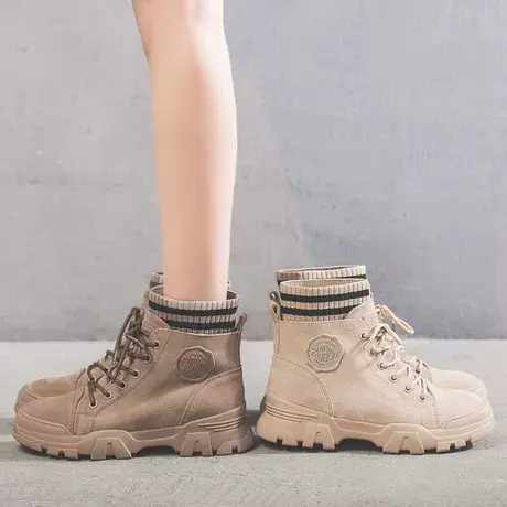 潮牌马丁靴女2023年秋冬新款加绒英伦风单靴厚底春秋短靴增高靴子图片