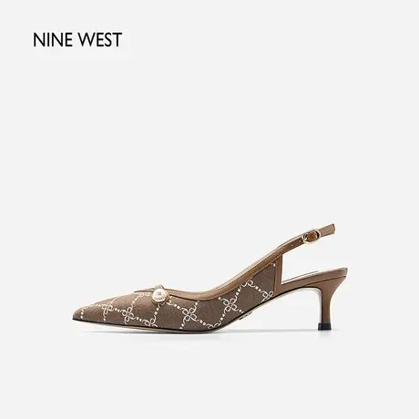 Nine West/玖熙复古凉鞋女夏季新款印花尖头包头后绊带中跟鞋商品大图