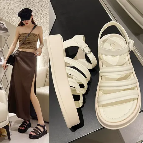 时装凉鞋女夏2023新款时尚百搭平厚底防滑上班运动高级感罗马凉鞋商品大图