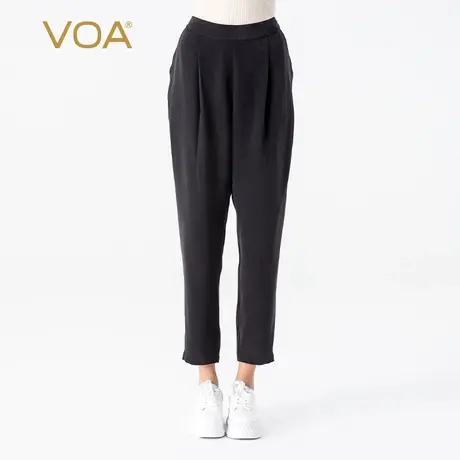 VOA30姆米重磅桑蚕丝自然腰松紧带口袋通勤百搭真丝直筒长裤女商品大图