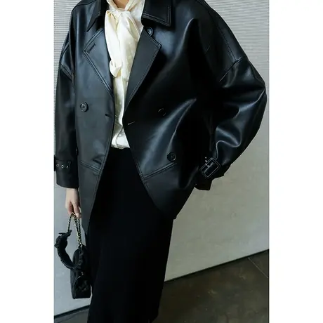 2023秋冬新款女装复古帅气宽松气质通勤小羊皮女士皮衣短外套女商品大图