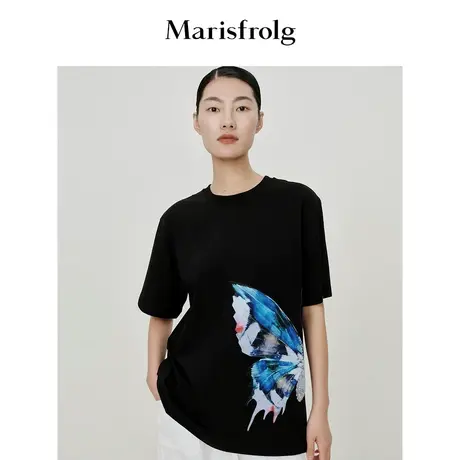 【艺术家联名】玛丝菲尔夏季新款时尚蝴蝶定位印花短袖T恤商品大图