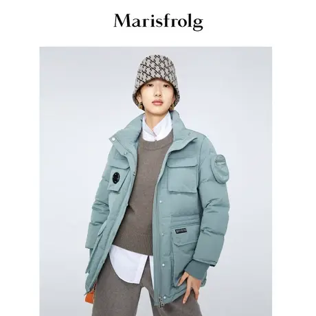 【智能温控】玛丝菲尔羽绒服冬季新款矿石绿高领短款羽绒外套图片